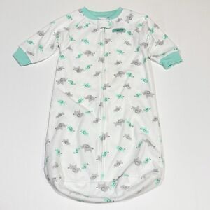 Child of Mine Baby Boy 0-9M Sleep Sack White Green & Gray Elephants Print Zipper